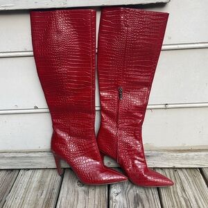 Sam Edelman  Fraya Cherry Red Croc Embossed Tall Boots Size 6.5